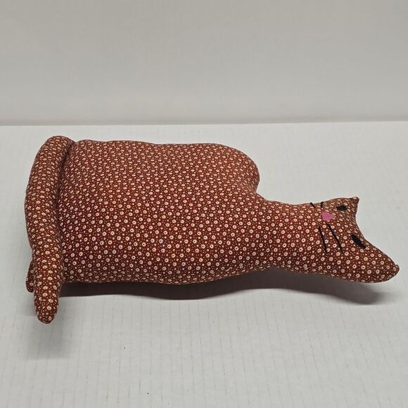 Handmade Plush Stuffed Brown Fabric Sly Cat 10" Folk Art Country Decor - Picture 6 of 8